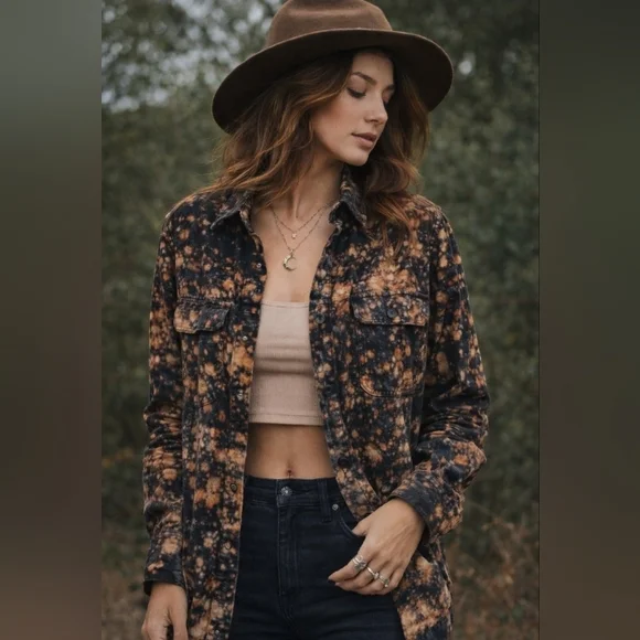 Angry Minnow Bleach Splatter Flannel Shirt Raven Graphic Boho Grunge Witchy XXL - Picture 3 of 16